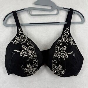Bali 3468 Womens Black‎ Silver Floral Embroidered Full Coverage Padded Bra 38D